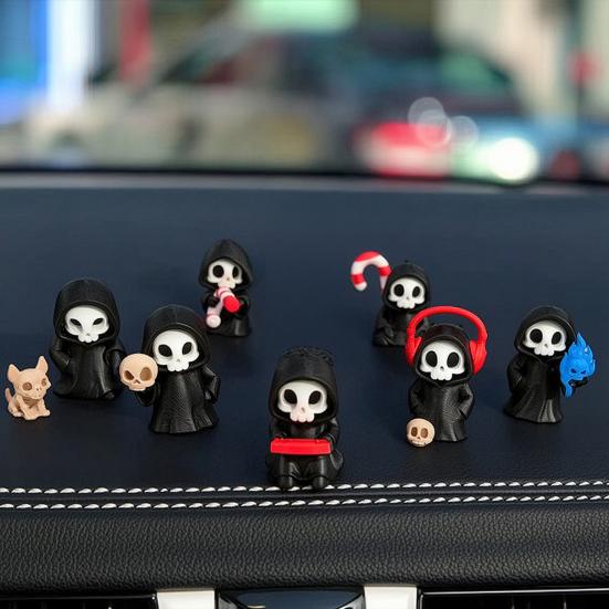 Mini Grim Reaper Statue, 3D Printed Halloween Skull Grim Reaper Figurine for Tabletop, Desk, Shelf Home Decor