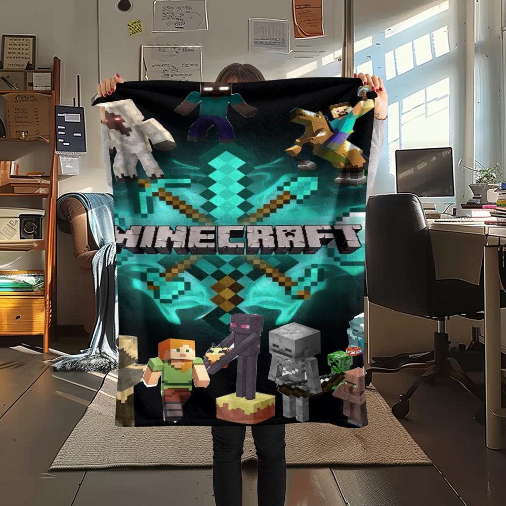 Minecraft World Blanket Camping Trip Home Decor Christmas Gifts Machine Washable Office Rest Blanket
