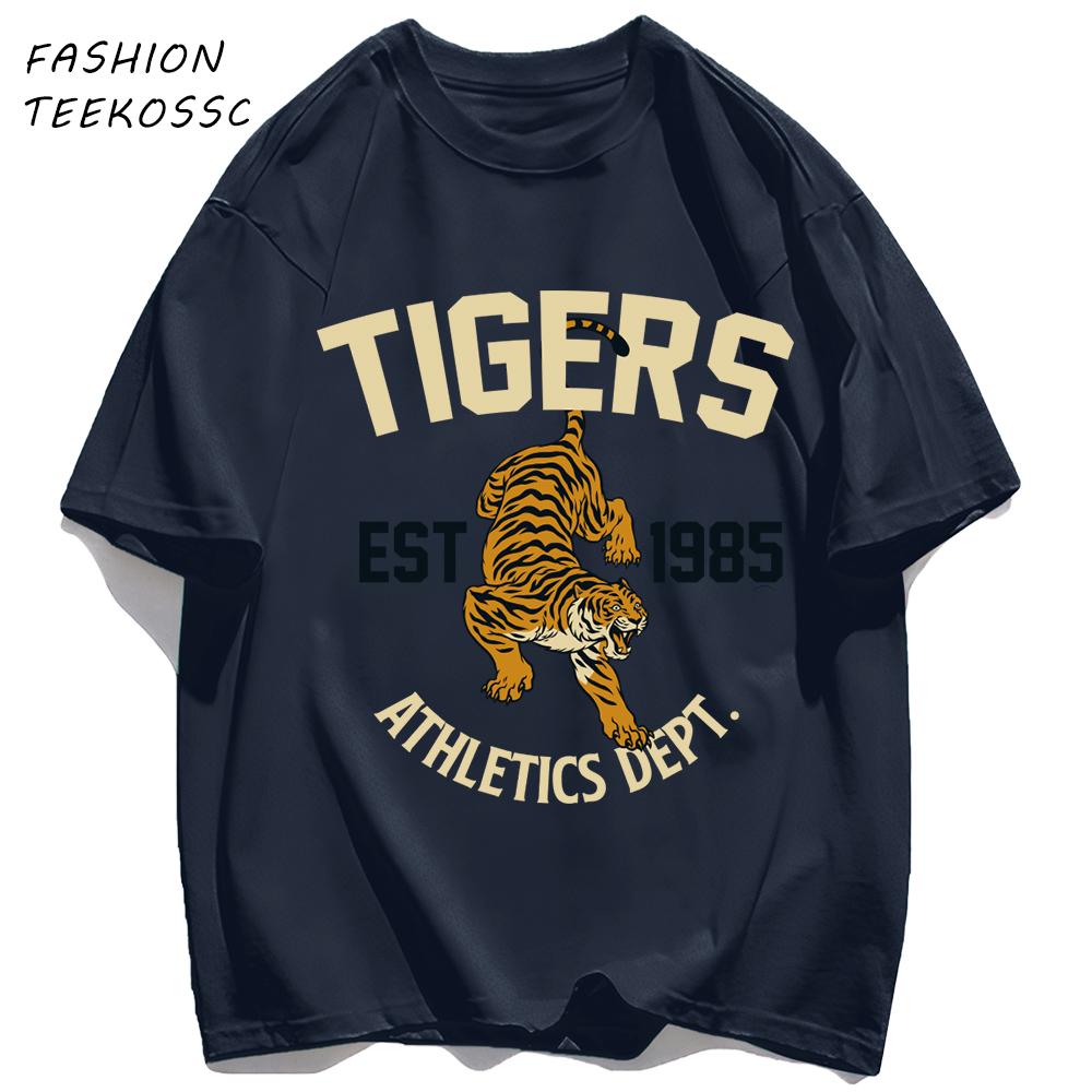 Tigers Est 1985 Sport Pattern T Shirt Men Comfortable Loose TShirt Summer Casual Y2K Short Sleeve Cotton AllMatch Clothes