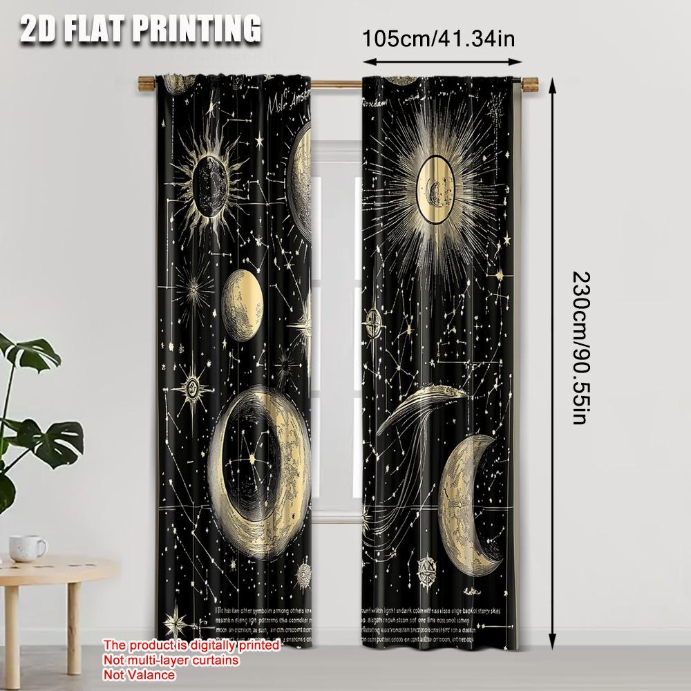 Set Of 2 Curtain Print Astrology Crescent Moon Phase Galaxy Celestial Polyester Woven Without Rod Decorations Outdoor