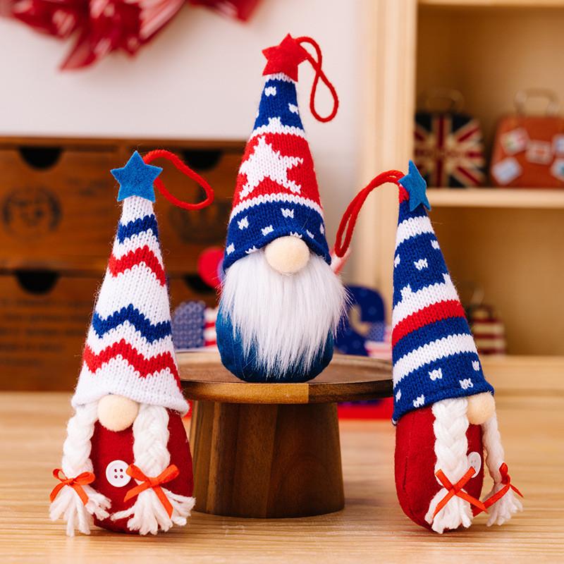 Handmade Patriotic Swedish Gnome Decor For Independence Day Featuring Adorable Knit Hats