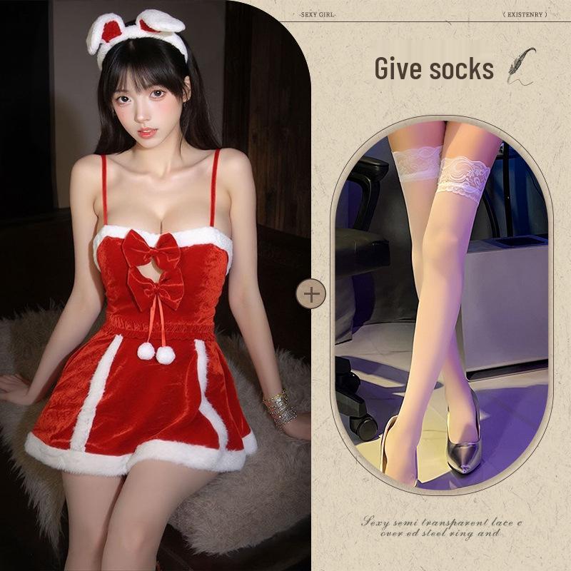 Doll Love Christmas Red Velvet Lingerie Nightgown for New Year Masquerade Role Play