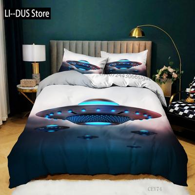Raumschiff-Bettbezug-Set, King-Size-Mikrofaser, Science-Fiction-Raumschiff-Bettwäsche-Set, Schneeberg, Astronauten-Raumschiff-Bettbezug