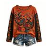 Women's Casual Comfortable Halloween Print Long Sleeve Neck Pullover Sweatshirt Top for Fall