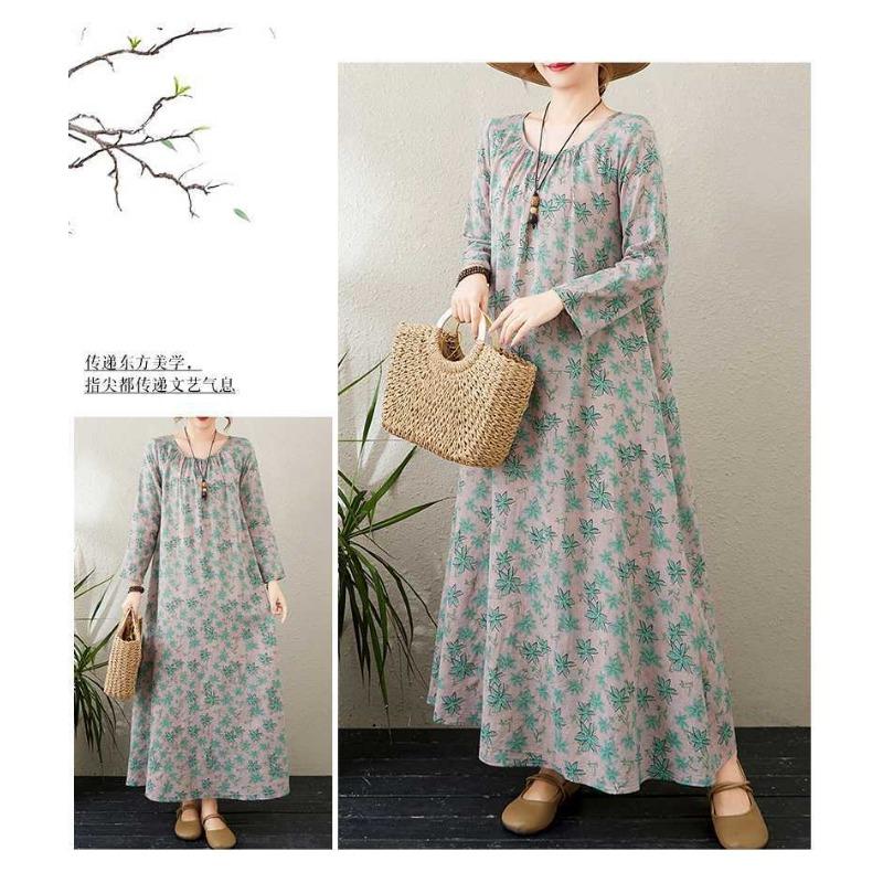 2025 New Round Neck Minimalist Long Sleeve Extra Long Dresses