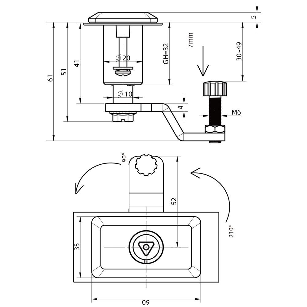 85×46.7×61mm Cabinet Lock Anti-Pry Type IP65 Security