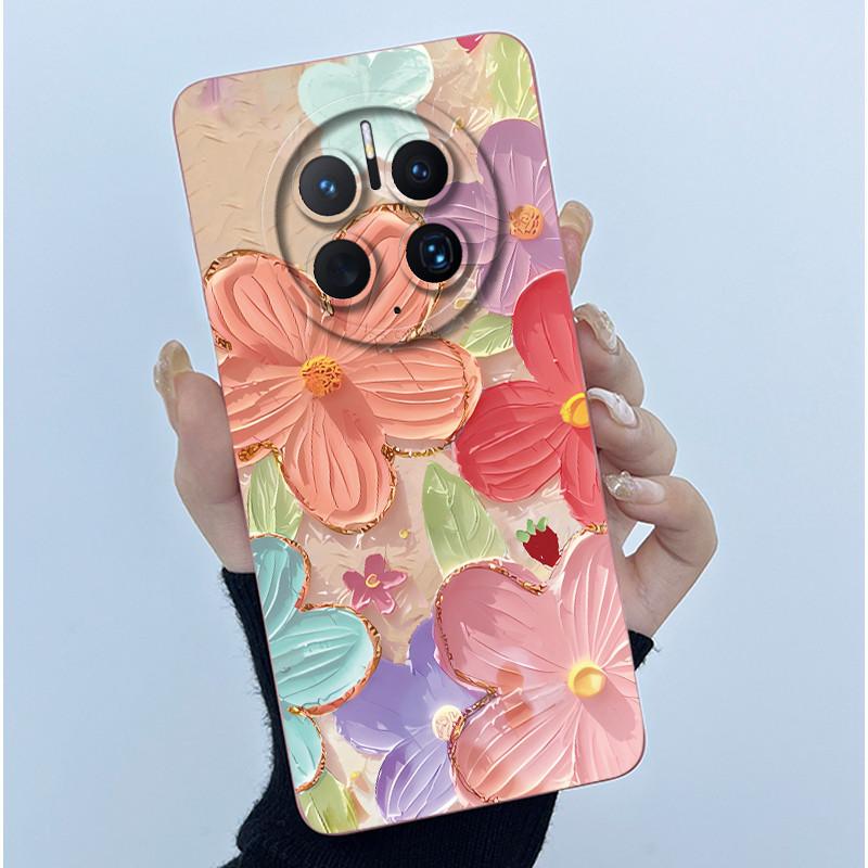 For Huawei Mate 50 50 Pro 50E Phone Case Mate50 Cover Fashion Simplicity Flowers Soft Liquid Silicone Shell For Mate50Pro Fundas
