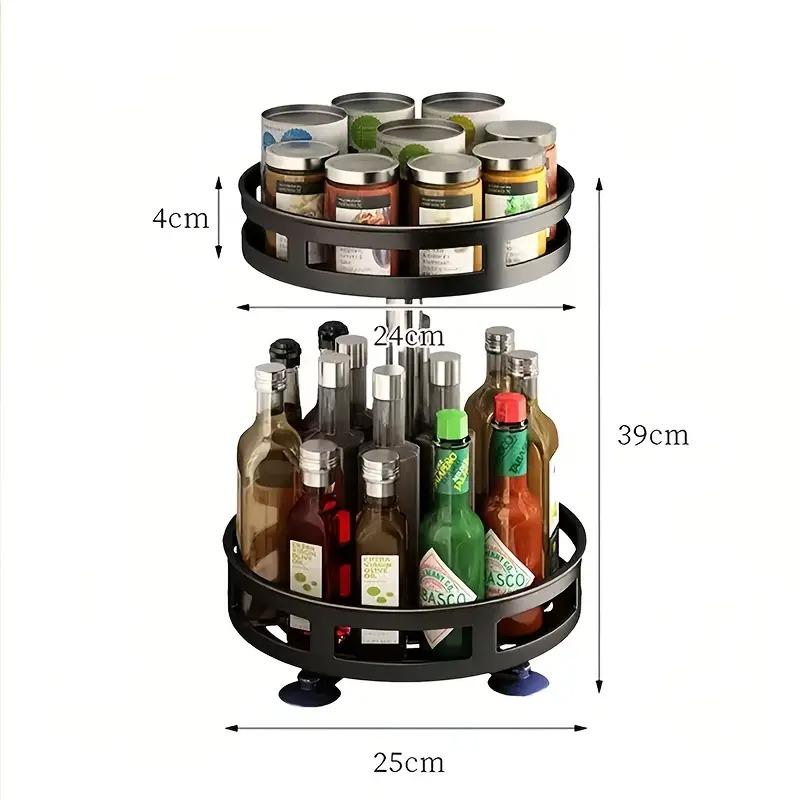 Kitchen Spice Rack 360°Rotating Seasoning Rack Storage Tray Rotating Multi Functional Kitchen Accessories No Punching Organize