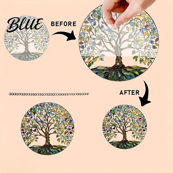 Acrylic Window Sun Catcher Tree of Life Round Hanging Sign Stained Glass Suncatcher Decoration Decoration Wall Ornament for Indoor Outdoor