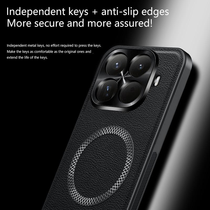 Luxury PU Leather Phone Case For Xiaomi 15T Pro Magsafe Magnetic Metal Ring Lens Protection Sturdy Shockproof Cover For MI 15T