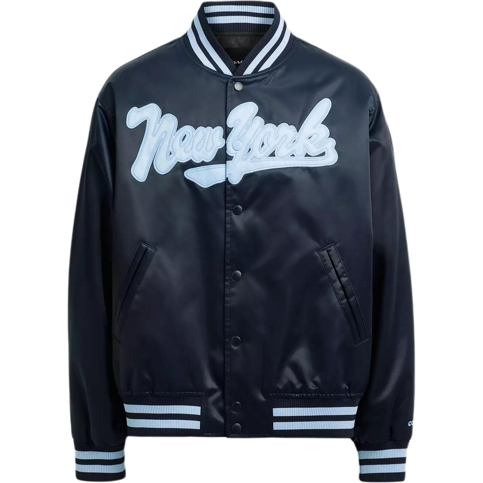 

Coach New York Souvenir Long Sleeve Snap Button Baseball Collar Jacket Men Jacket Navy CBQ95-B5H L