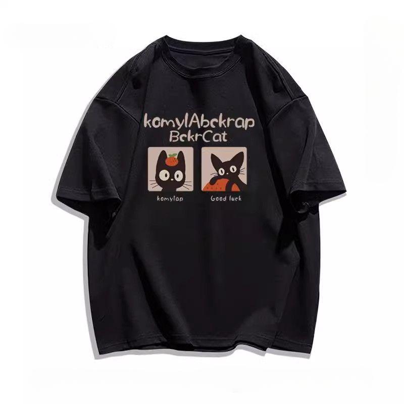 2025 Summer 100% cotton Casual oversized T Shirt Women's Streetwear Harajuku funny cartoon print Short Sleeve T-shirts for Women black white Y2k Tops