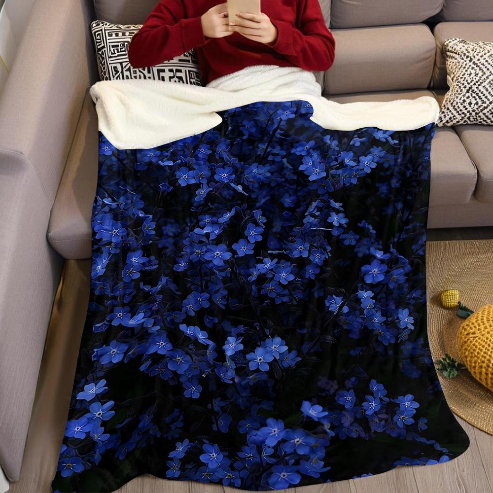 Midnight Blue Bloom Flannel Blanket Warm Soft Halloween Christmas Couch Warm Cozy Decorative Decor Gift for All Season
