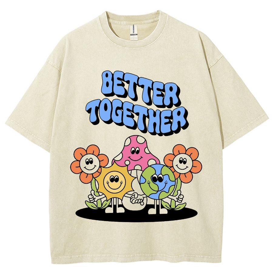 

Женская футболка с цветочным принтом, из стираной ткани, оверсайз, высокого качества, с коротким рукавом, в повседневном дизайне, милая стильная майка для студенток S