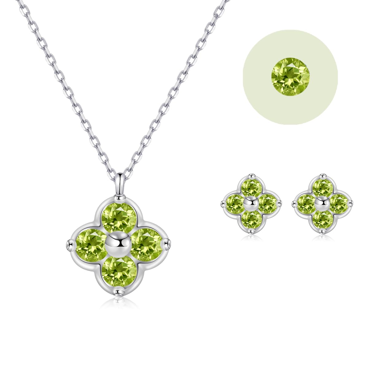 

Necklace and Earrings for August Silver Hypoallergenic Peridot Popular Birthday Gift for Women [FH.bird] Women, Birthstone, Clover, Lucky Charm 925,