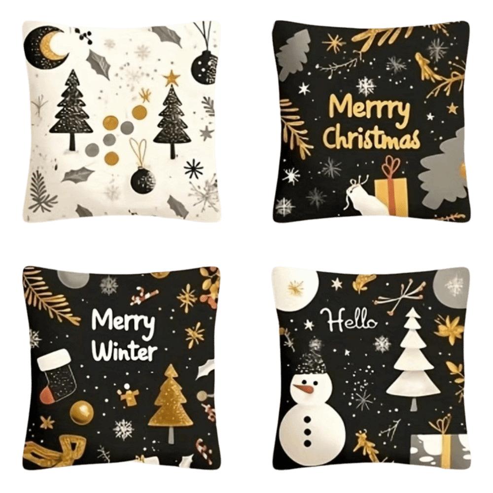 4PCS Tree Snowflake Christmas Pillow Covers Reindeer Xmas Pillowslip Bed Decoration