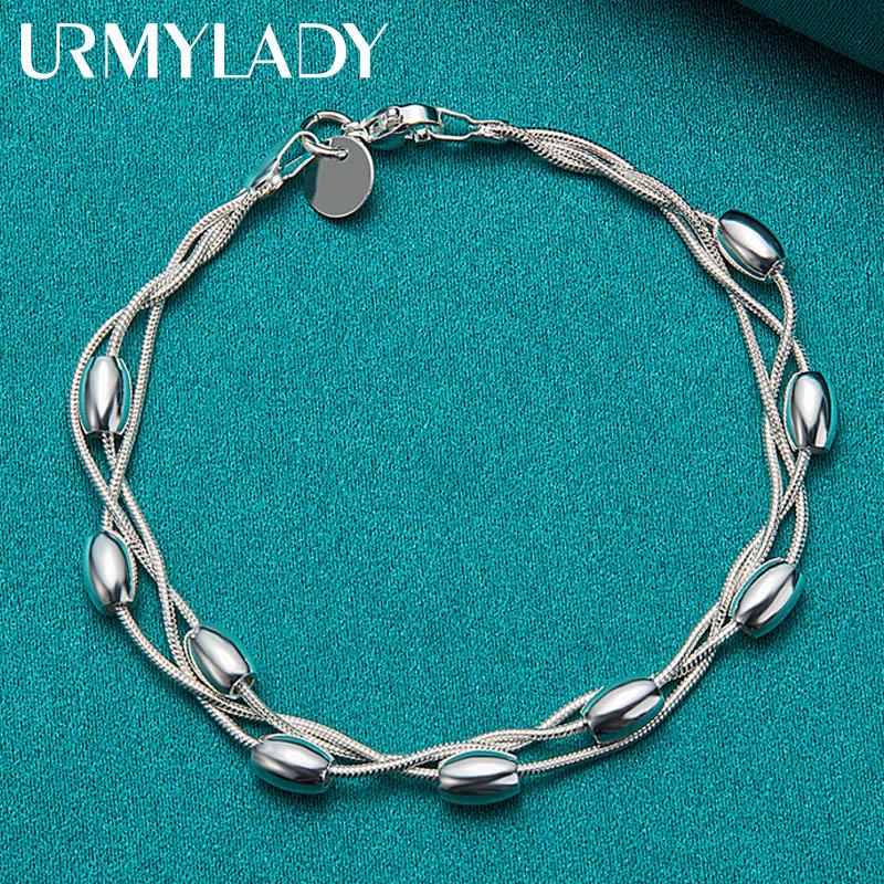 925 Sterling Silver Three Snake Chain Beads Bracelet For Women Wedding Party Fashion Jewelry