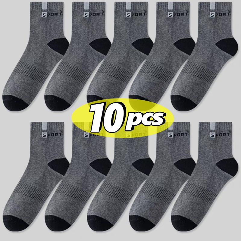 5pairs Cotton Sock Men Sport Breathable Soft Letter Fashion Sneakers High Elastic Middle Tube Stocking Towel Sox Summer Running
