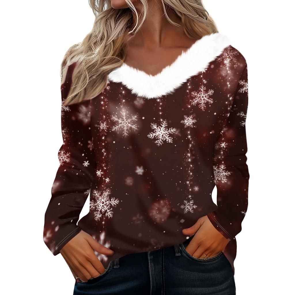 Long Sleeve Shirts For Women Cute Tops Christmas Prints Tees Blouses Casual Plus Size Basic Tops Pullover
