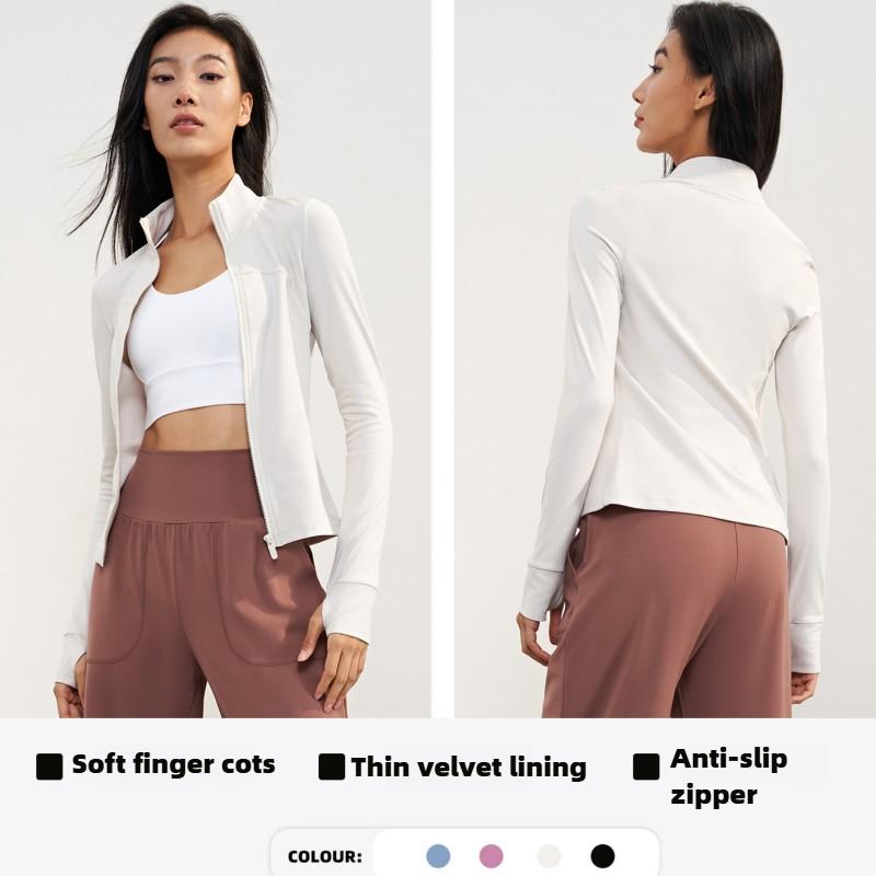 New Autumn and Winter Warm Yoga Clothes for Women Outdoor Temperament Waist Running Fitness Jacket Plus Velvet Thick Sports Tops