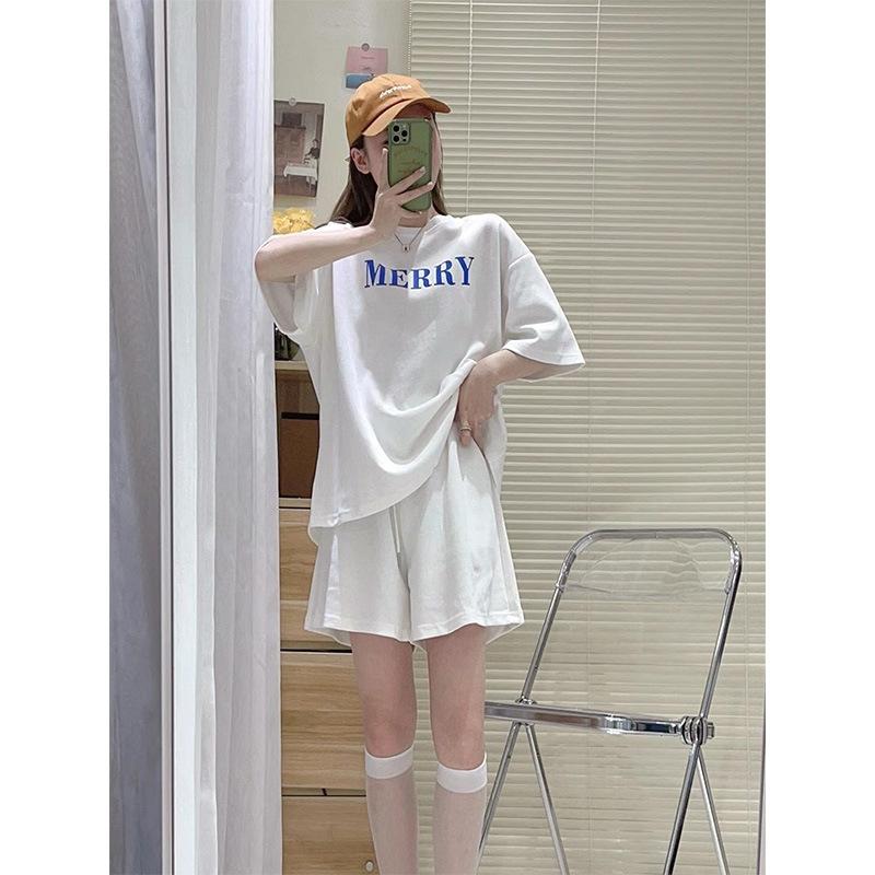 suit new women's short-sleeved t-shirt loose sports wide-leg shorts can be salt and sweet two-piece set summer fashion
