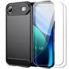 Case for iPhone Air - BOOLING - Carbon Effect Anti-Scratch Shockproof Black - 2 Tempered Glasses