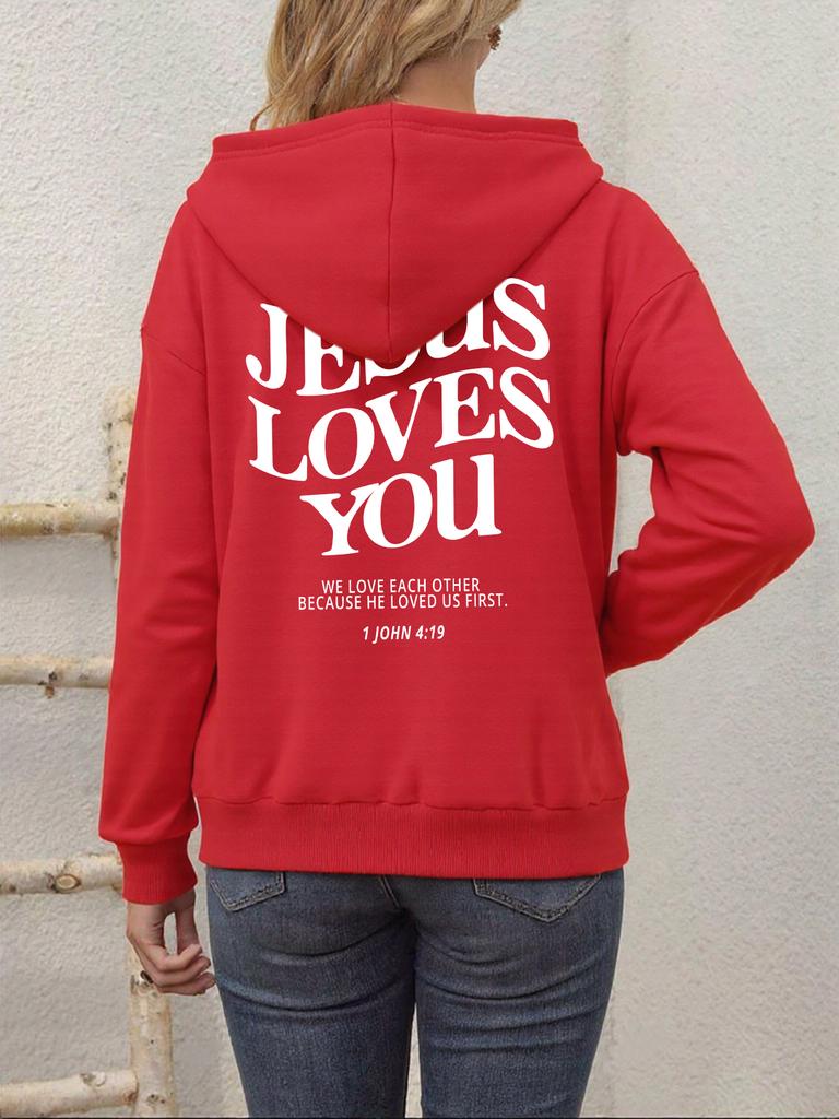 Jesus Loves You Letter Pattern Hoodies Womens Street Style Breathable Sportswear Basics Comfortable Hoody Hot Sale Y2K Tops