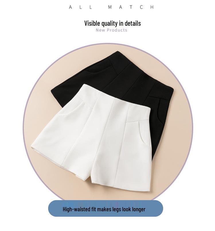 Summer 2024 Women's High Waist White A-line Suit Shorts: Loose, Casual Wide-Leg Design