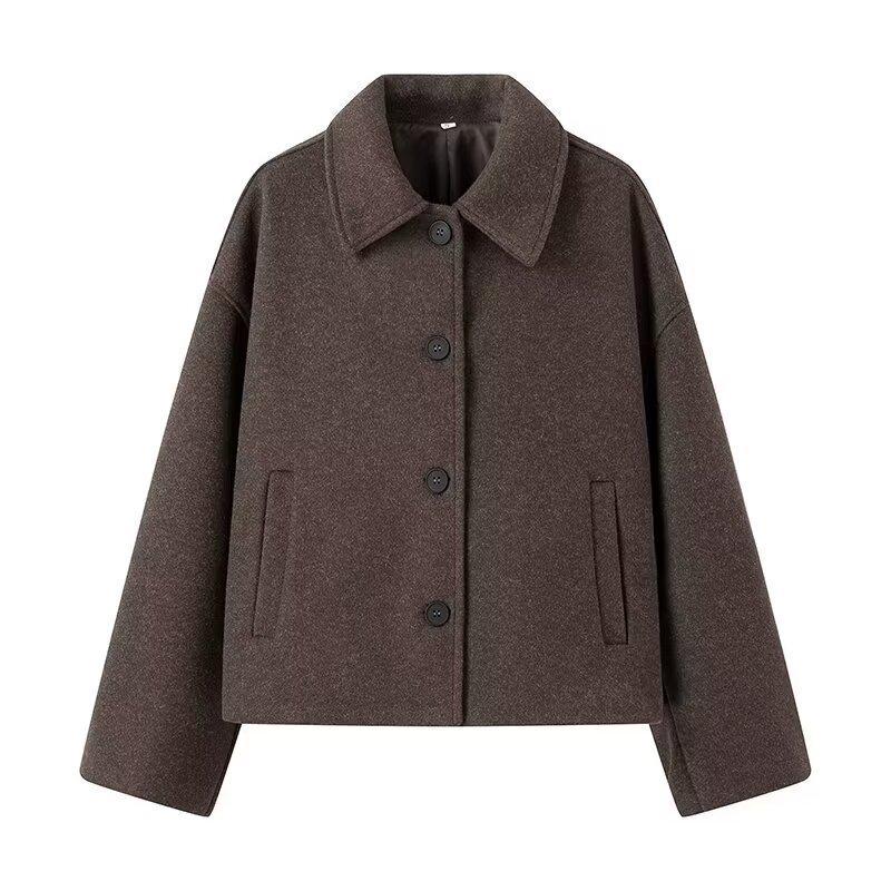 European & American Women s Street Fashion Long Sleeve Square Neck Woolen Jacket L