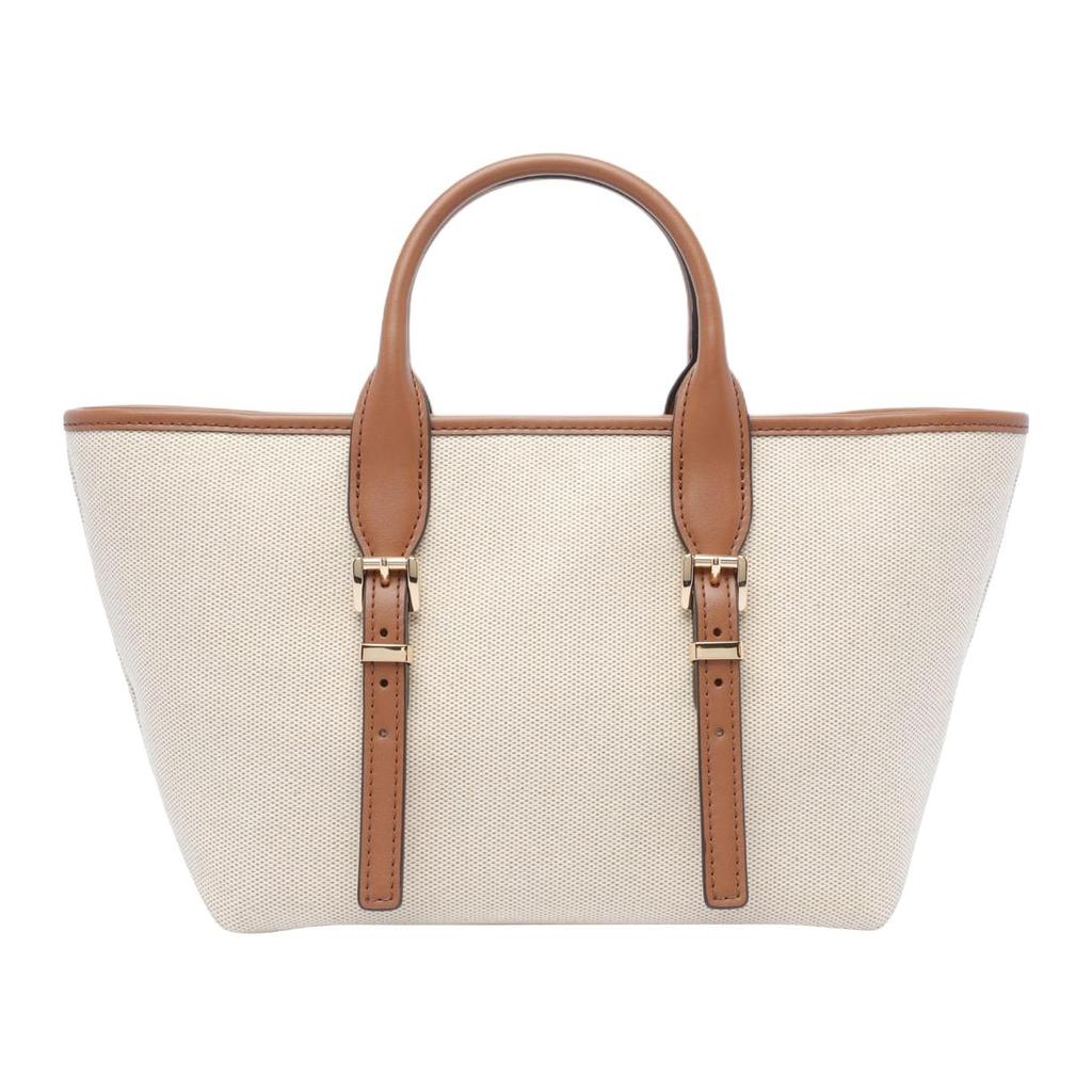 Michael Kors MK Moore Adjustable Detachable Shoulder Strap Metal Logo Cotton Tote Bag Women Tote Bags Beige 30S5G9OS1C-LUGGAGE