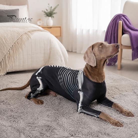 Dog Costume for Halloween Skeleton Costume, Print Four-legged Outfit, Spooky Breathable Pet Clothing All Sizes Cool Pullover Shirt Party Cosplay