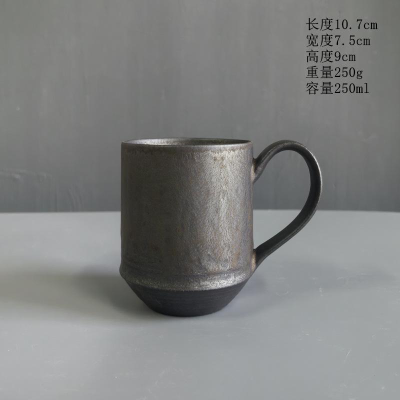 Ceramic Coffee Mug, Creative Retro Coarse Ceramic Rust Glaze, Milk Coffee Cup with Wooden Handle, Tea Set, Household Water Cup