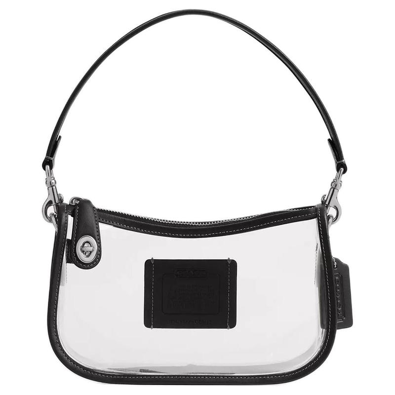 

COACH Swinger 23 brand logo color matching design PVC and smooth leather crossbody shoulder bag medium size women s transparent color and black чорний