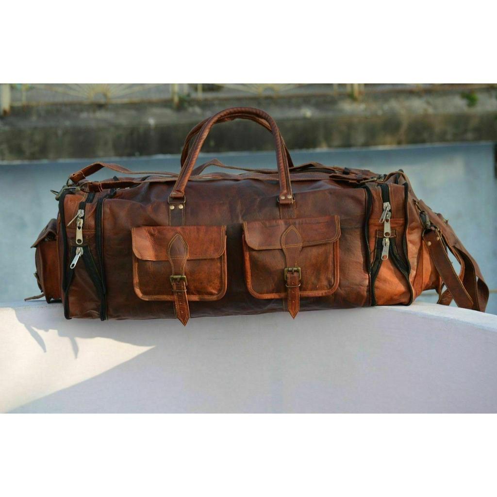 Kožená taška Duffle Men Goat Gym Leather Bag Cestovní zavazadlo Original S Brown Vintage Tote Bag