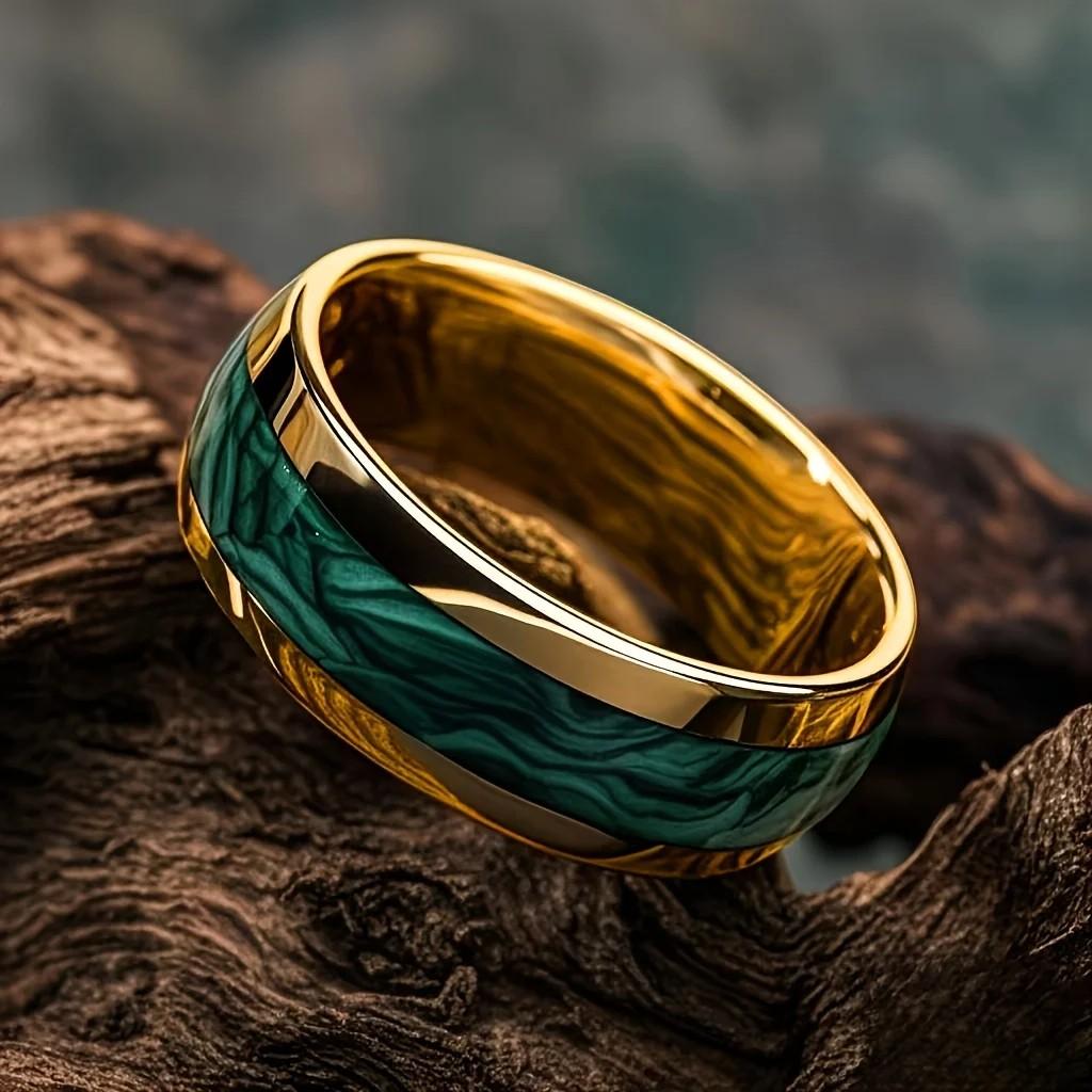 Drop Shipping With Dark Green Abalone Shell Inlay Rings Fashion 8mm Men Stainless Steel Ring for Men Women Wedding Band Jewelry