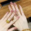 Secret Lives Cats Eye Reusable Artificial Nude Pink Color with Golden & Red Leaves Design Press On Nails 24 Pieces Set with Kit