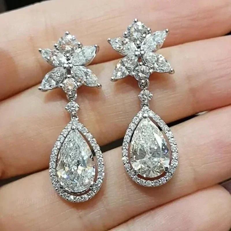 Luxury, High-End, Gorgeous Party, Water Droplet Zircon Earrings, Bride'S Wedding, Eternal And Dazzling Jewelry, Headwear