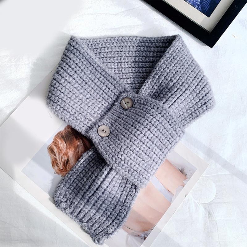 Solid Color Knitted Scarf with Button Closure Fashion Crossed Neck Gaiter Outdoor Neck Wrap Accessory for Winter Warmth