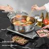 Golden Maple Leaf 304 Stainless Steel Hot Pot with Lid, Hammer Pattern, Three-Layer, Large Capacity, Universal Design, Clear Soup Divider.