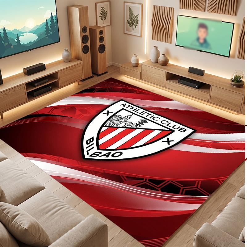 Athletic Bilbao Football Print Crystal Velvet Rug, Comfortable Water Absorbent Non Slip Indoor Floor Carpet