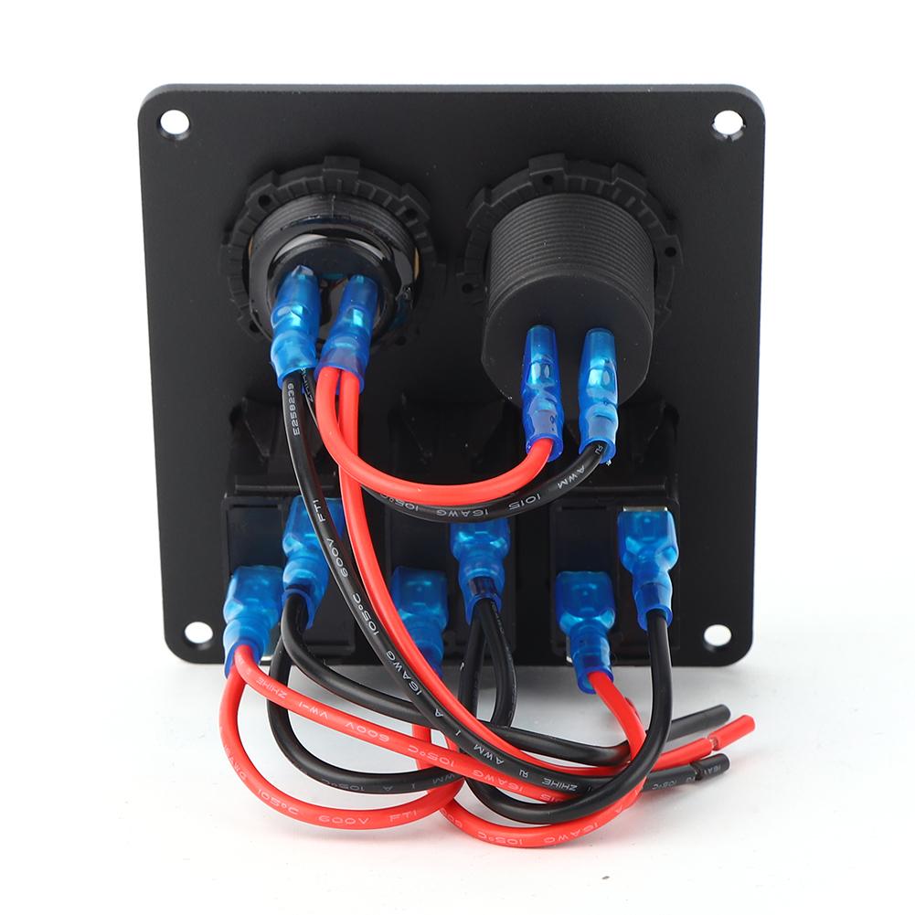 Multifunction 3 Gang Rocker Switches Panel with Voltmeter Display 4.8A Power Charger for RV BoatGreen Light