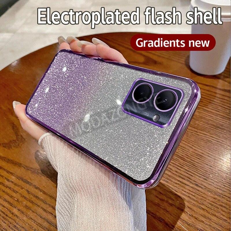 

Для Realme C33 чехол с гальваническим покрытием, мягкий блестящий чехол из ТПУ Realme C33 RMX3624, чехол для телефона для девочек и женщин RMX3624 фиолетовый