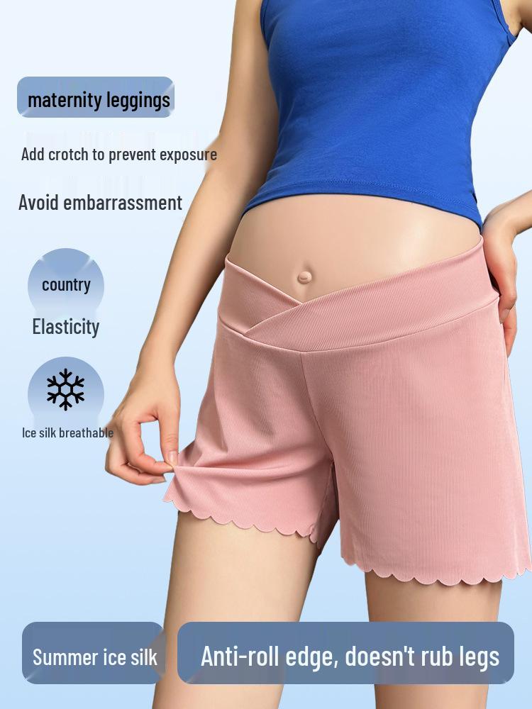 Plus Size Summer Maternity Anti-Exposure Ice Silk Cotton Shorts