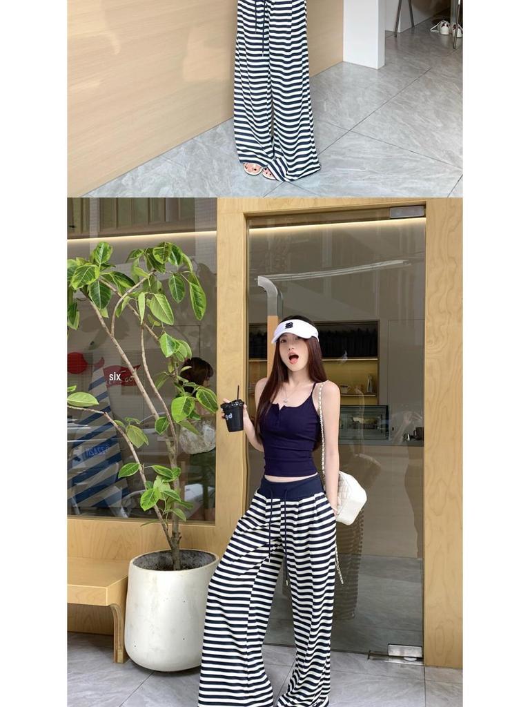 Women's Summer 2025 Striped High-Waisted Wide-Leg Loose Casual Pants