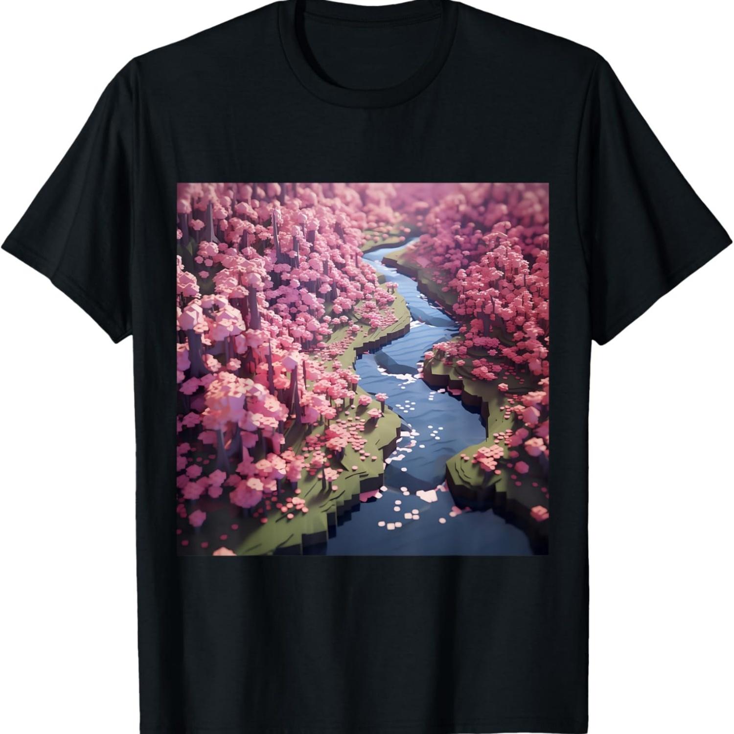 Уникальная перспектива Изометрические воксельные вишневые цветы Футболка S чёрный
