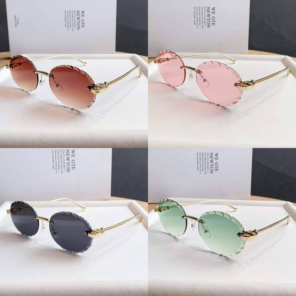 D House Elliptical Frameless Sunglasses With Pink Uv400 Protection For Travel And Fashion