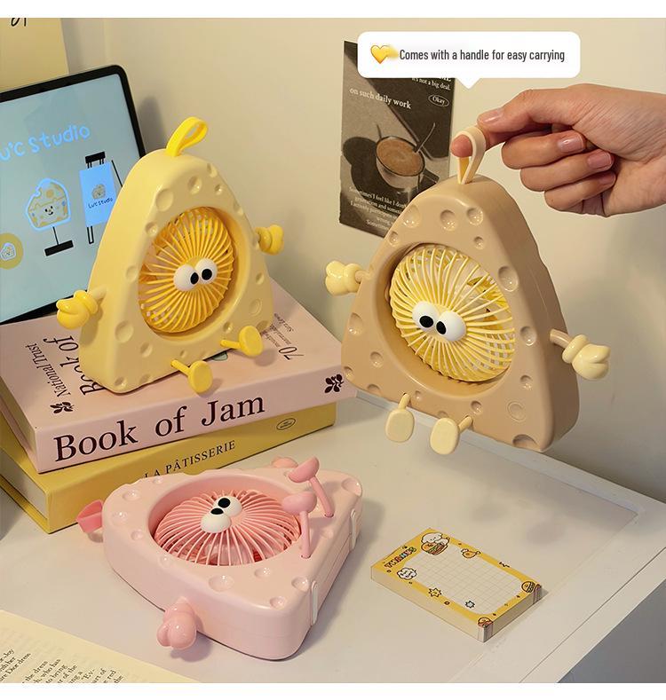 Cute Cheese Mini Electric Desktop Fan: Summer Office & Dorm Stand Charger
