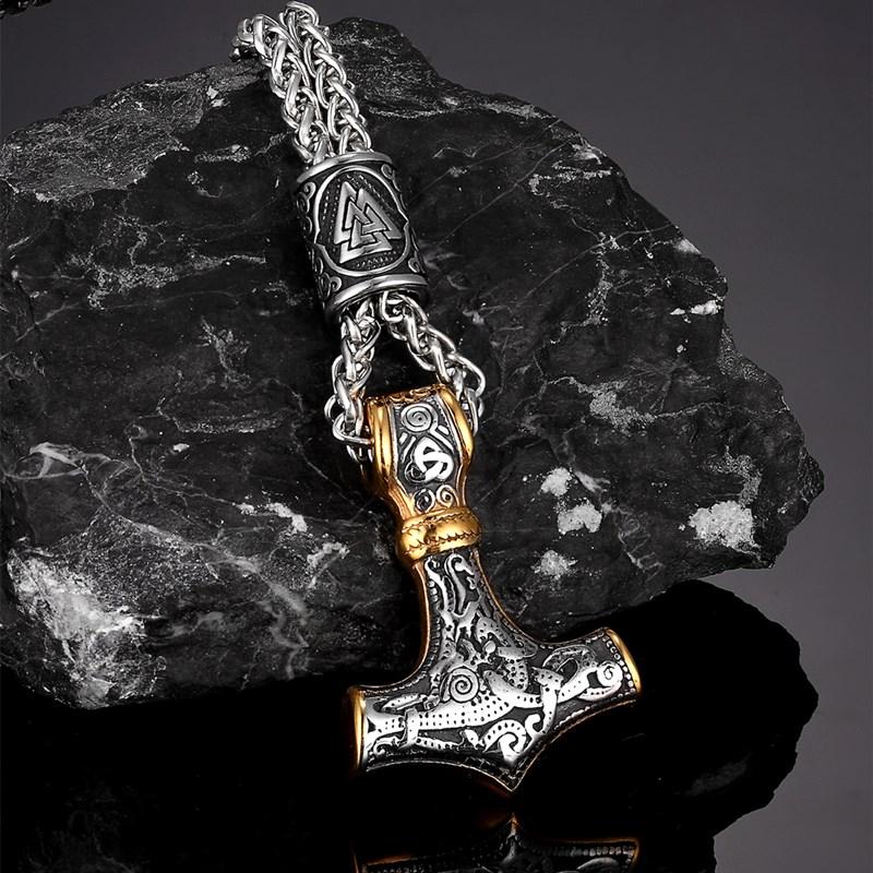 Collar Colgante Acero Inoxidable Martillo de Thor Mjolnir Vikingo con Cadena Amuleto Runa Nórdica Regalo Punk para Hombres