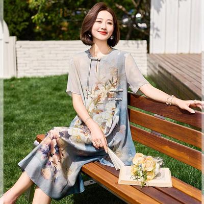 Baolianduo Chinese Style Floral Summer Dress for Middle-Aged Women