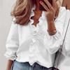Comfortable Elegant Ruffle Blouse Long Sleeve Solid Color Womens Fashion Shirt